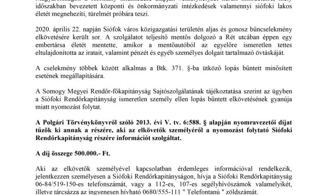 Kiraboltak egy mentőaut&oacute;t Si&oacute;fokon, m&iacute;g a mentős&ouml;k &eacute;pp &eacute;letet mentettek
