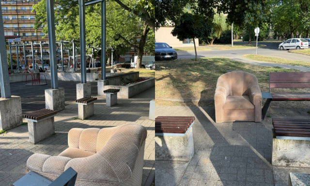 Keleti k&eacute;nyelem - Fotelből figyelheti gyermekeit valaki a S&aacute;vh&aacute;z melletti j&aacute;tsz&oacute;t&eacute;ren