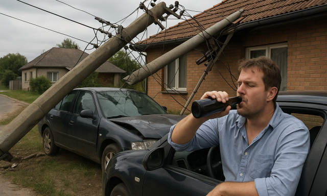 R&eacute;szegen, pap&iacute;rok n&eacute;lk&uuml;l vezette aut&oacute;j&aacute;t az &ouml;reglaki sofőr, siker&uuml;lt villanyoszlopot d&ouml;ntenie egy h&aacute;zra