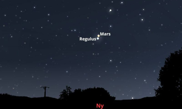 3 &eacute;jszak&aacute;n &aacute;t lesz l&aacute;that&oacute; a Mars &eacute;s a Regulus egy&uuml;tt&aacute;ll&aacute;sa a ny&aacute;ri &eacute;gbolton