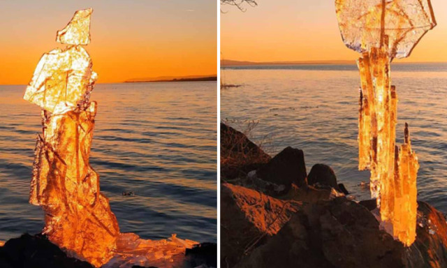 Jeges csodavil&aacute;g a Balaton partj&aacute;n: megjelentek a &bdquo;Kőman&oacute;k&rdquo; j&eacute;gszobrai