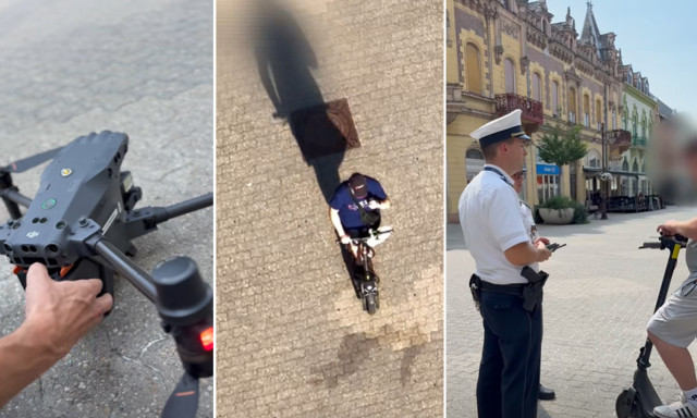 Dr&oacute;nnal figyelt&eacute;k a rollereseket Kaposv&aacute;r belv&aacute;ros&aacute;ban