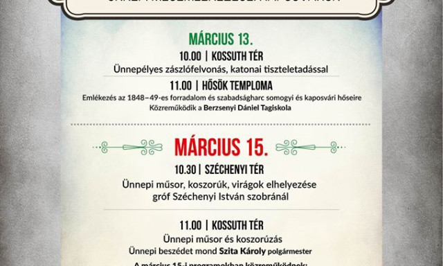 &Iacute;gy &uuml;nnepel Kaposv&aacute;r m&aacute;rcius 15-&eacute;n! - Mutatjuk a pontos programot!