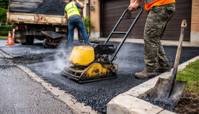 Csal&oacute; aszfaltoz&oacute;k j&aacute;rj&aacute;k Kaposv&aacute;rt