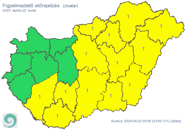 Kedden az északnyugati vármegyék kivételével mindenhol lehet viharra számítani