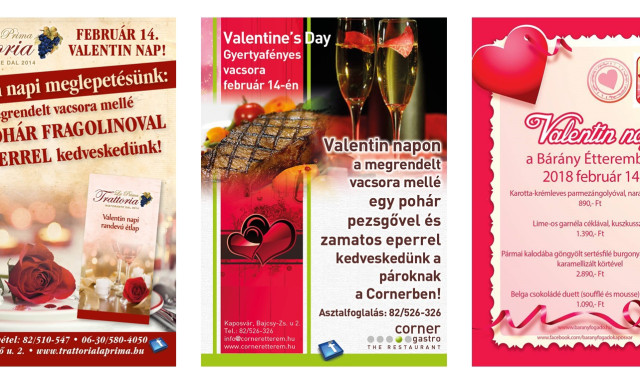 Ezeken a kaposv&aacute;ri helyeken k&eacute;sz&uuml;lnek k&uuml;l&ouml;nleges vacsor&aacute;kkal Valentin-napon!